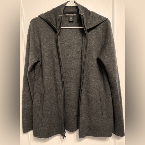 Cynthia Rowley Charcoal Gray Grey Knit Full Zip Hooded Cardigan Sweater Jacket S - Picture 10 of 16